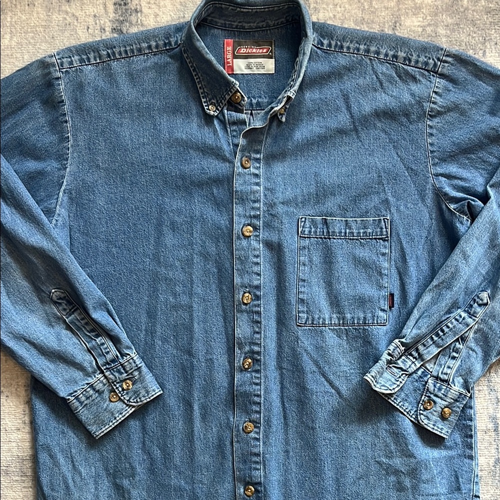 Dickies Men's Casual Blue Button Down Shirt
